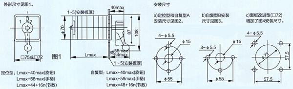 LW5-16系列萬(wàn)能轉(zhuǎn)換開(kāi)關(guān)外形和安裝尺寸 LW5-16系列萬(wàn)能轉(zhuǎn)換開(kāi)關(guān)外形和安裝尺寸