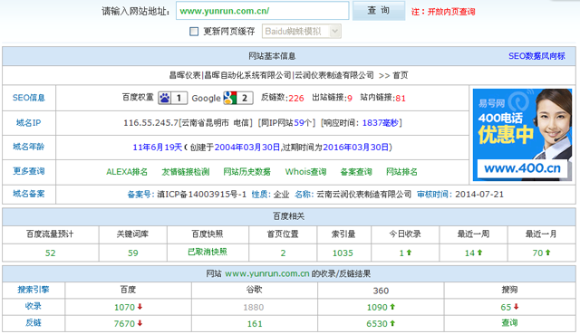 http://www.hlxykdb.com/在站長(zhǎng)工具的查詢數(shù)據(jù)截圖