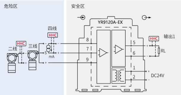 檢測(cè)端隔離式安全柵接線(xiàn)圖